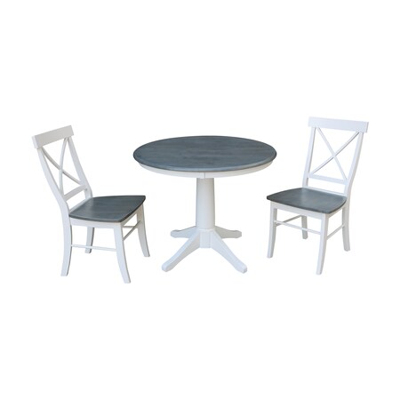 International Concepts Round 36 in Rd Top Pedestal Table, 2 X-Back Chairs, White/Heather Gray, 36 in W, 36 in L, 29.1 in H K05-36RT-27B-C613-2